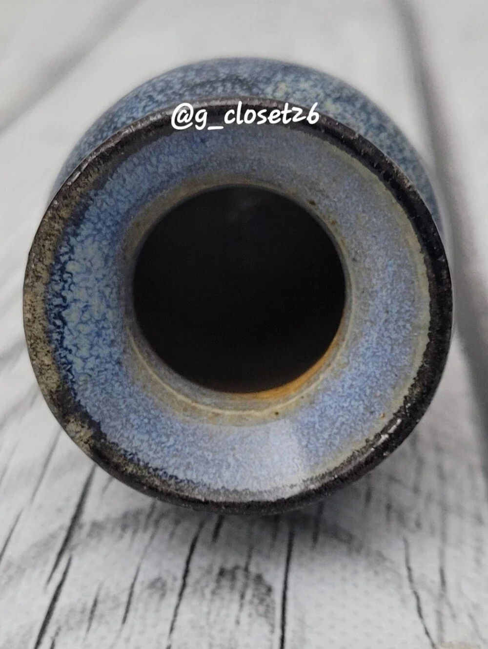 Mini Vintage Two-Tone Ceramic Bud Vase - Blue and Tan